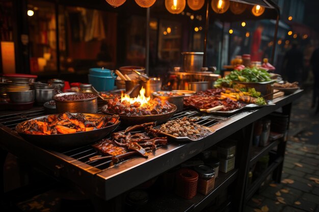 Scène animée à droite Le restaurant Rua Color Street Food sert une IA générative traditionnelle