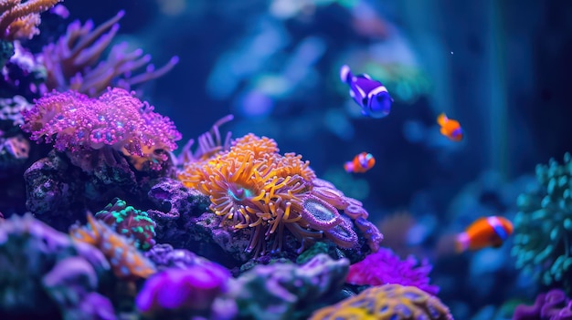 Scène d'un aquarium d'eau salée de récif de corail