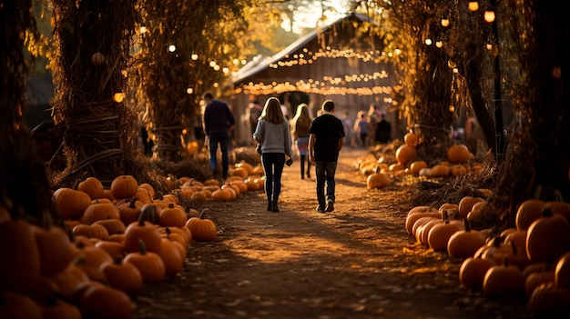 scène d'automne avec une citrouille aux couleurs vives