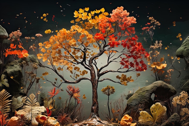 Scène d'automne dans des couleurs captivantes atmosphère chaleureuse modèle de fond d'automne o bannière