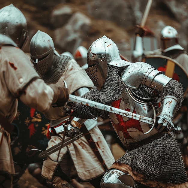 Scène de bataille des chevaliers blindés