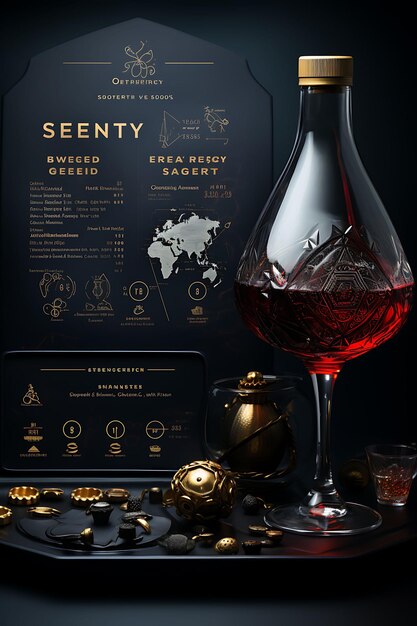 Photo scène de brandy haut de gamme avec une palette de bourgogne profonde en feuille d'or accent affiche menu flyer design art