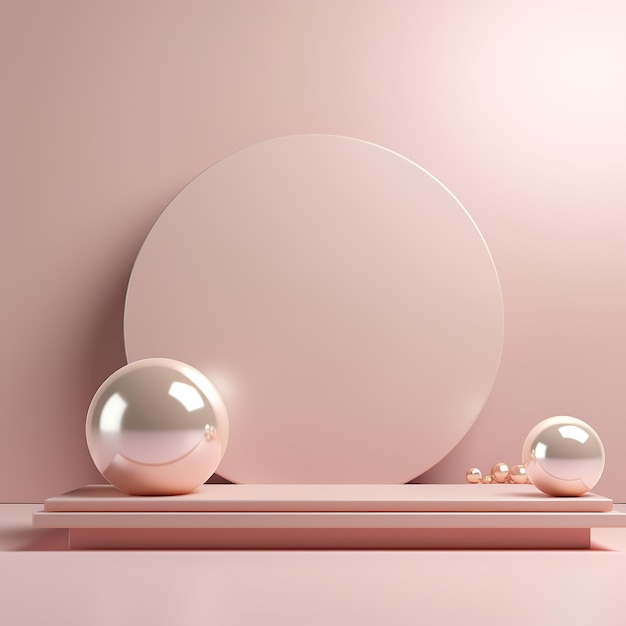 Scène brillante minimaliste vide avec des perles podium de couleur neutre beige rose pour les marchandises et les objets