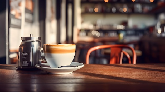 Une scène de café accueillante capturant les tons chauds et les textures riches d'une bière parfaite