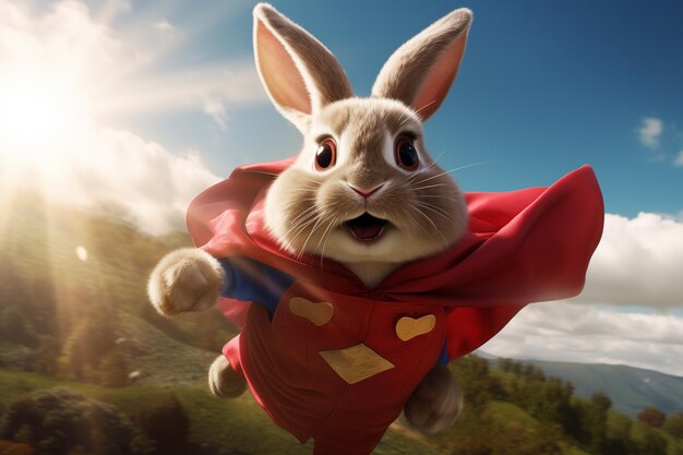Photo scène capricieuse d'un lapin qui revêt un super-héros ca 00722 03