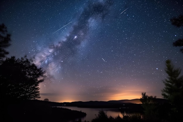 Une scène céleste avec des planètes et des étoiles visibles dans le ciel nocturne créée avec une IA générative