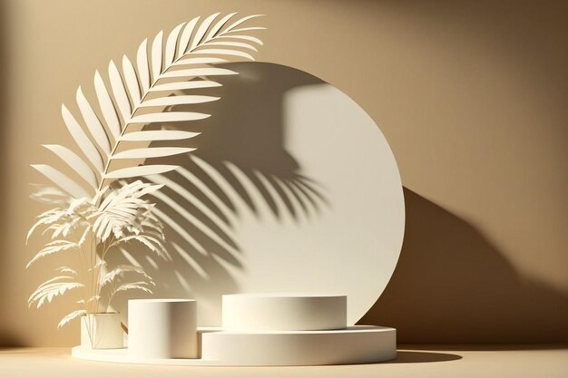 scène de cercle de podium avec des ombres de palmiers. Fond de maquette minimal pour le produit et la présentation