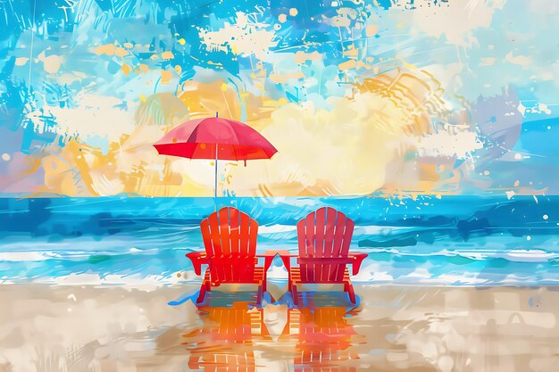 Photo la scène de la chaise de plage et du parapluie