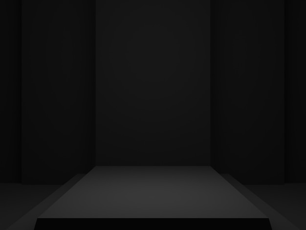 Scène de chambre noire. Support noir. rendu 3D.