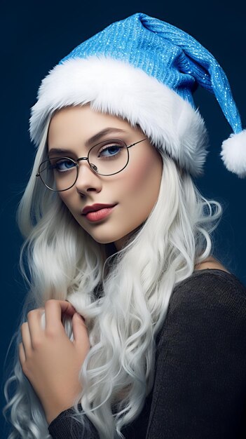 scène cinématographique Vue latérale du portrait femme russe portant des lunettes mode vêtements de Père Noël