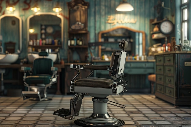 Scène classique d'un salon de barbier avec des outils à l'ancienne
