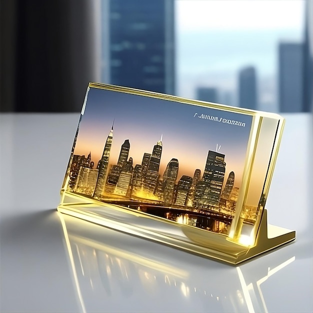 Scène de conception de carte de visite en verre avec beauté luxe transparent coûteux stand créatif mockup