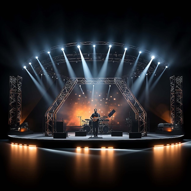 scène de concert circulaire avec écran et projecteurs