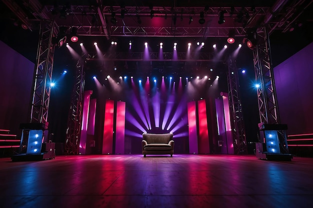 scène de concert lumières violettes rouges dans un studio