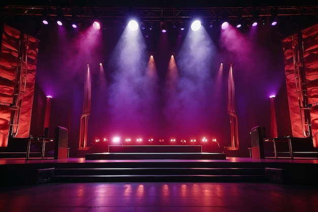 scène de concert lumières violettes rouges dans un studio