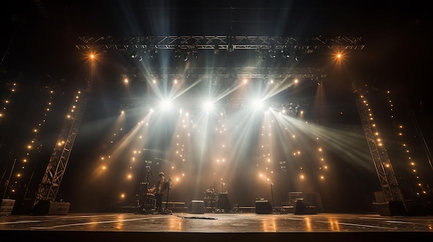 scène de concert avec des projecteurs et de la fumée