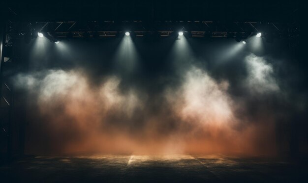 Scène de concert spectaculaire avec projecteurs, spectacle d'éclairage laser et fumée d'ambiance