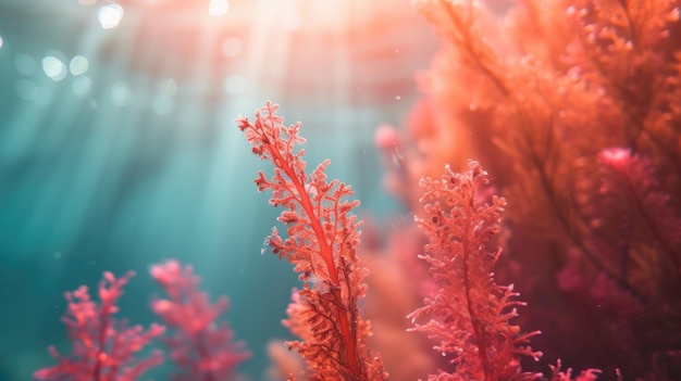 Scène de corail sous-marin avec des rayons lumineux