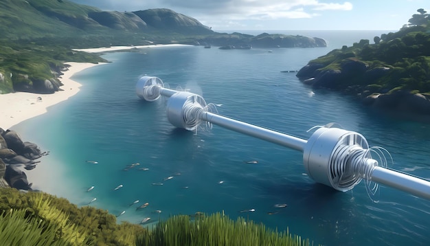 Une scène côtière sereine avec une gamme de générateurs de courants de marée sous l'IA Generativ