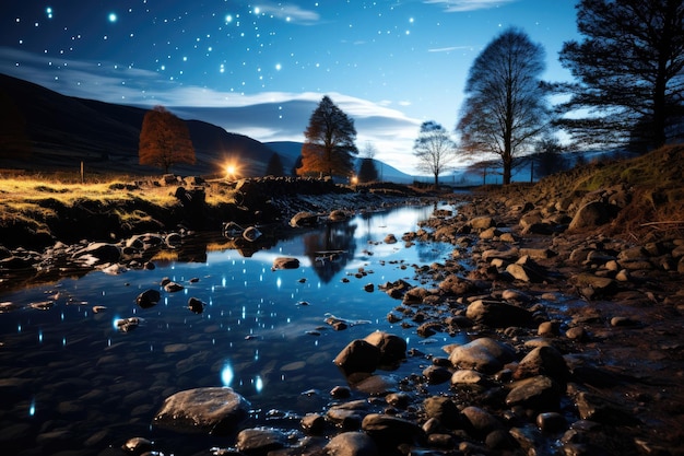 Scène à couper le souffle d'une pluie de météorites illuminant le ciel nocturne