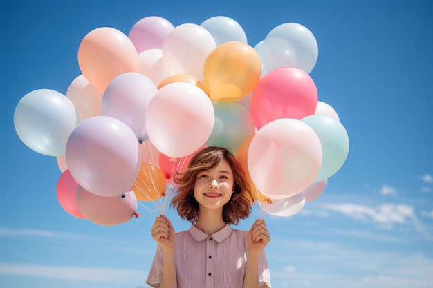 Scène créative avec une main tenant un tas de ballons colorés IA générative