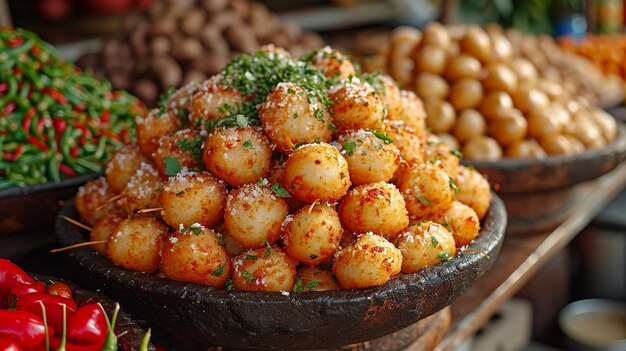 Scène de cuisine de rue brésilienne avec vendeurs de Coxinha