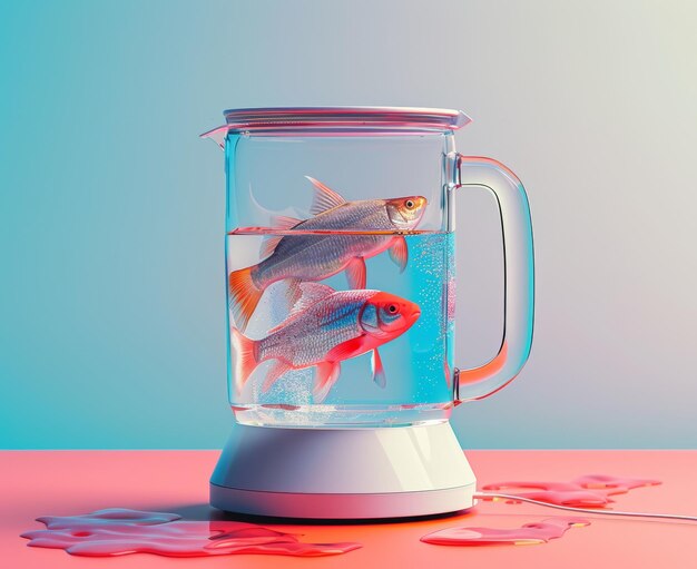 Photo scène de cuisine vibrante avec des poissons et un mélangeur génératifs ai