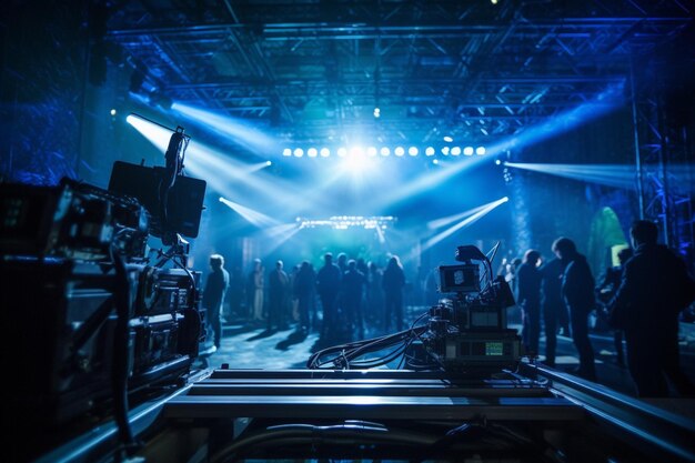 Photo scène dans les coulisses d'un film dans un club avec des lumières