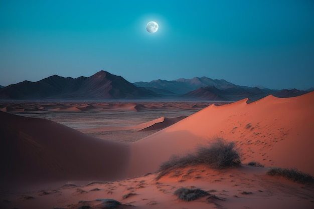 Une scène de désert avec une lune dans le ciel