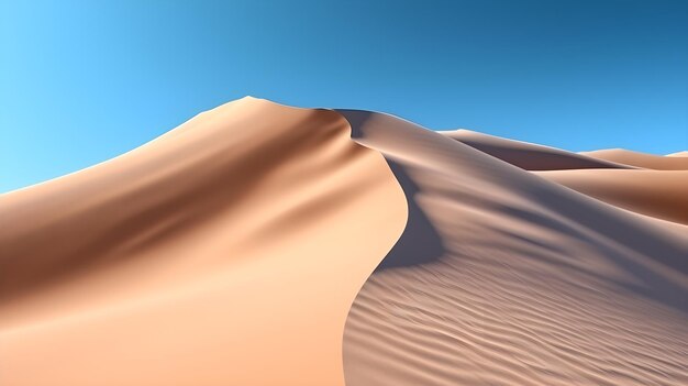 Une scène désertique avec un ciel bleu et une dune de sable.