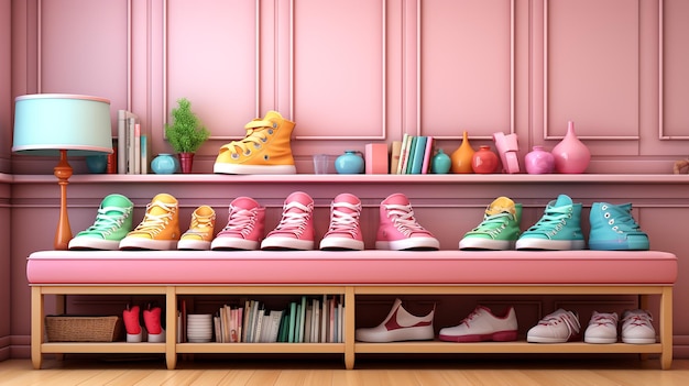 Photo scène de diorama miniature d'une affiche d'une entreprise de nettoyage de baskets elle doit être colorée et montrer un