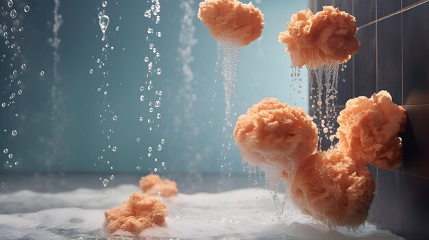 Photo une scène de douche inspirée d'un spa avec du lavage corporel organique et des éponges de mer naturelles