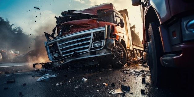 Scène dramatique d'un accident de camion montrant le danger et l'urgence sur la route générative d'IA