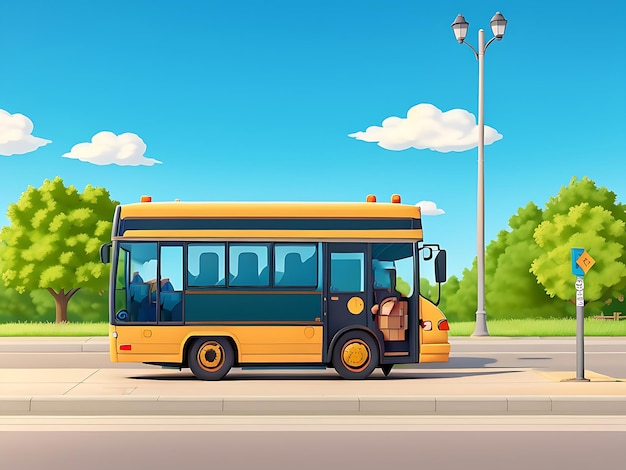 Scène du côté de la rue avec un bus scolaire sur la route Scène de l'illustration de Catton