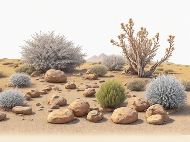 scène du désert découpe plantes sèches avec des roches isolées sur une bannière d'arrière-plan transparente
