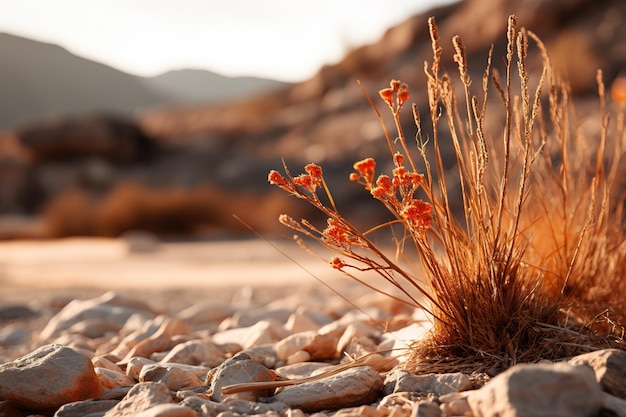 Photo scène du désert plantes sèches avec des rochers