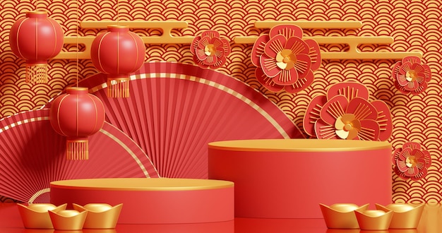 Scène du nouvel an chinois pour la présentation du produit concept minimal abstrait