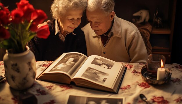 Photo scène émouvante d'un couple de personnes âgées se tenant par la main le jour de la saint-valentin générée par l'ia artificielle