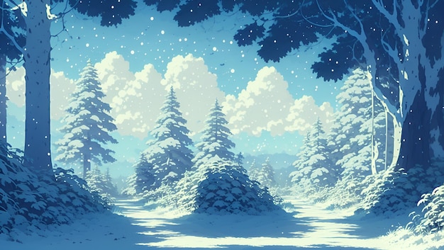 Une scène enneigée avec un paysage enneigé et des arbres