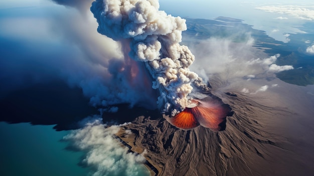 scène d'éruption volcanique dans un environnement naturel