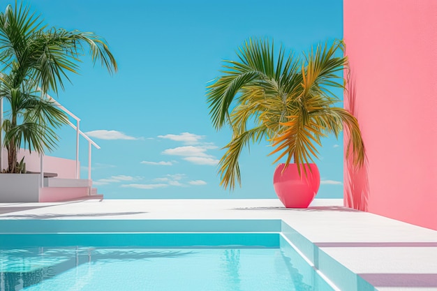 Scène d'été esthétique minimaliste, vue sur le paysage marin ensoleillé, balcon océanique avec fauteuils, terrasse