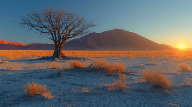 La scène fascinante du coucher de soleil dans le désert