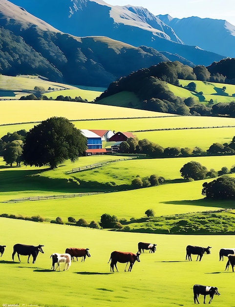 Photo scène de la ferme néo-zélandaise ai généré