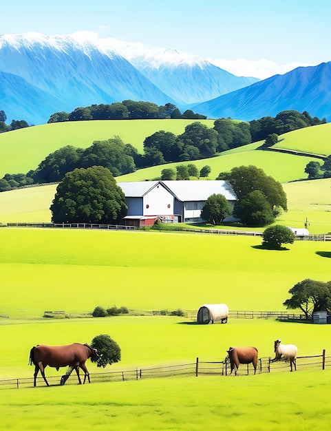 Photo scène de la ferme néo-zélandaise ai généré