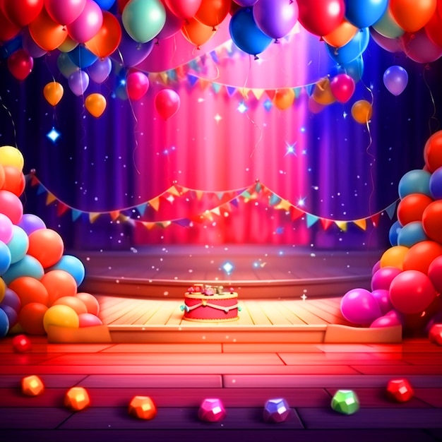 Scène de fête d'anniversaire avec arrangement de ballons colorés