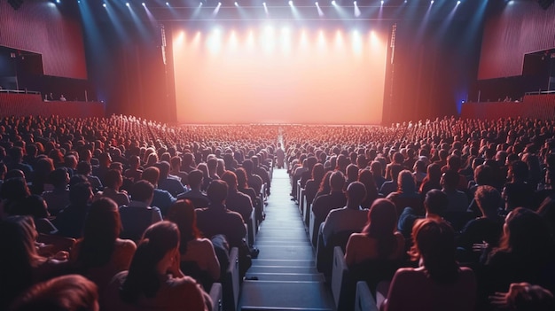 une scène d'un film appelé un théâtre avec un grand public à l'arrière