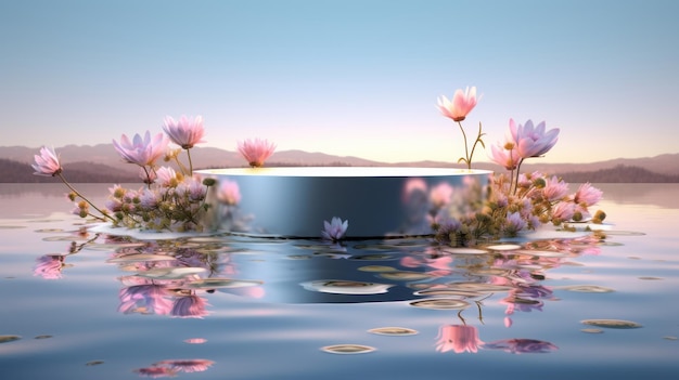 Une scène avec des fleurs flottant dans l'eau