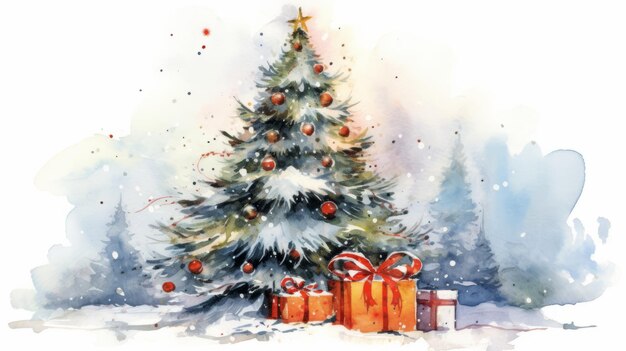 Scène de fond blanc Noël aquarelle AI générative