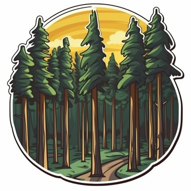 une scène forestière avec des arbres et une route au milieu ai générative