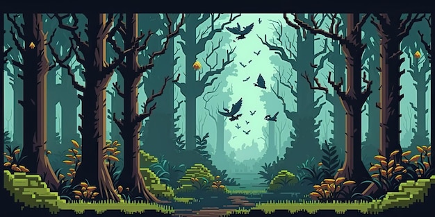 Scène de forêt abstraite 8 bits générée par l'IA générée par l'IA